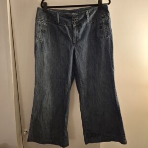 a.n.a Women's Flare Wide Leg Cropped Blue Jeans